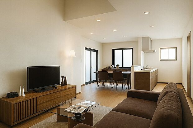 【リビング/イメージパース】
上部に吹抜を設置することでお部屋が広く感じ、明るい光が差し込みます!