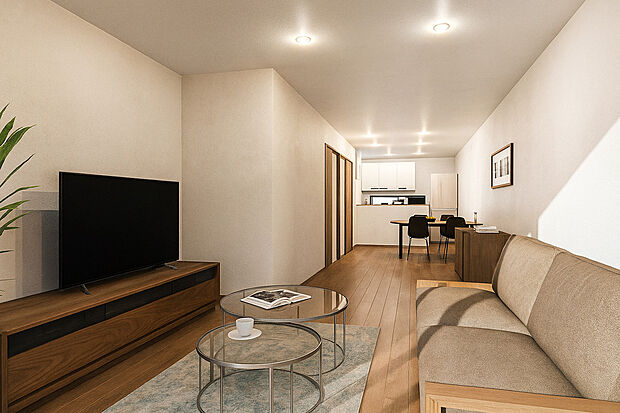 ■リビング:イメージパース
19帖のゆったりリビングはソファなどの大きな家具を置いてもゆとりのある広さです!
※こちらは参考プランのイメージパースであり、実際の仕上がりとは異なる場合があります。