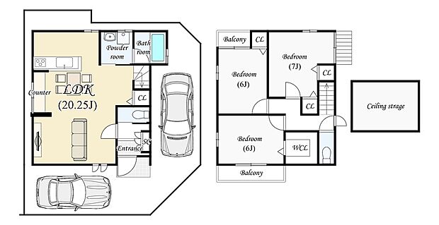 【１０号地：新築参考プラン】■土地2763万円（92.43ｍ2）■建物1924万円（89.91ｍ2）　２０帖超のゆとりのあるリビング！天井収納には季節物のお荷物を収納することもできますね！