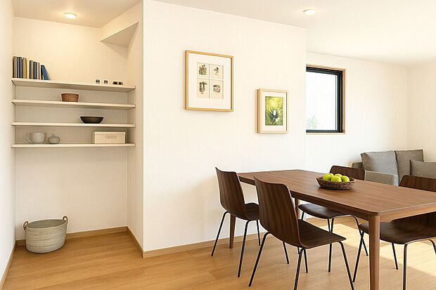 【【イメージパース:リビング】1号地】リビングの一角に可動棚あり!飾り棚としても活用できます!
建物プラン例:建物価格 1899万円、建物面積 89.10m2