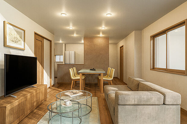 【イメージパース：リビング】18帖超のリビングはソファなどの大きな家具を置いてもゆとりのある広さです♪
※こちらは参考プランのイメージパースであり、実際の仕上がりとは異なる場合があります。