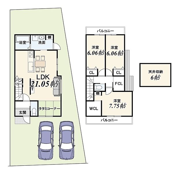 【新築参考プラン】建物価格:2099万円 建物面積:95.86m2