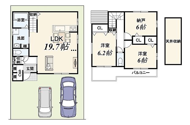 【2号地参考プラン】建物面積:89.25m2、建物価格:1900万円