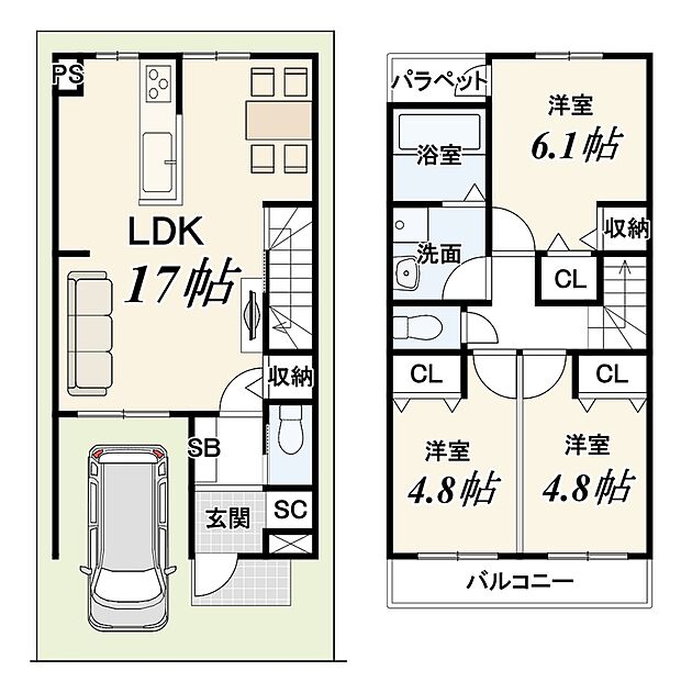 【新築参考2階建てプラン】建物価格：1800万円　建物面積：79.21m2