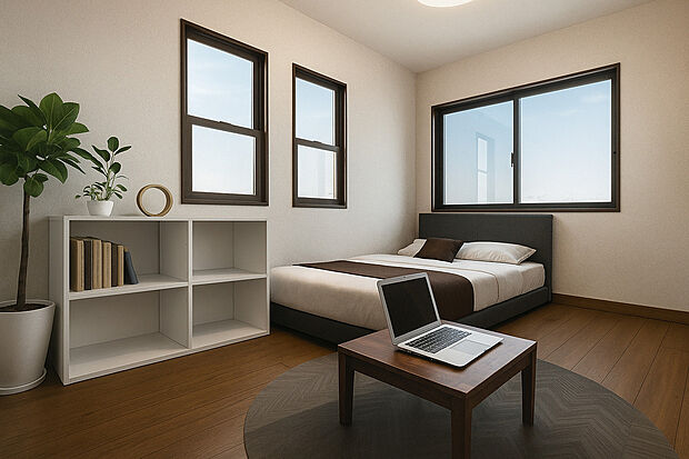 【【平屋プラン・イメージパース】】お好きなアクセントクロスを選び、自分だけの居室に!