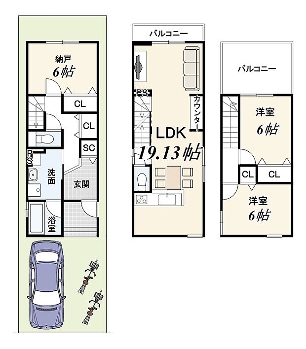 【1号地・3階建てプラン】建物価格2099万円、建物面積93.96m2