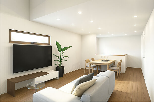 【【1号地:内観イメージパース】】リビング階段は毎日ご家族と顔を合わせることができる仲良し間取りです!