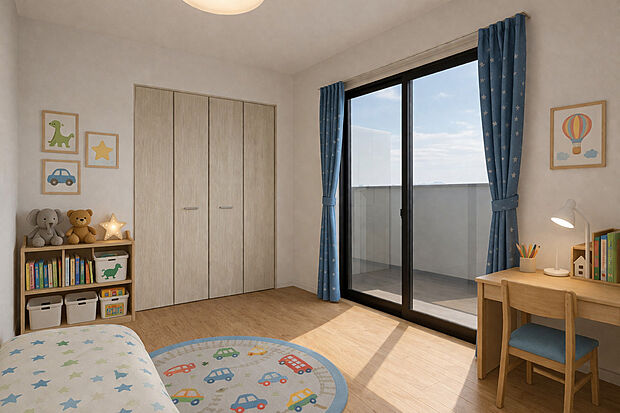 【【イメージパース】※新築参考プランC】落ち着きがある主寝室や遊び心と可愛らしさが共存した子ども部屋など毎日過ごすプライベートな居室を寛げる空間に。