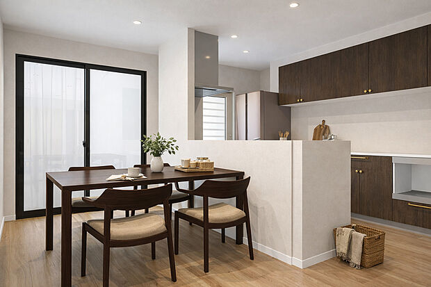 【【イメージパース】※新築参考プランB】忙しい朝もしっかり家族が揃って食事をして頂けるゆとりある大きさのダイニングスペース！