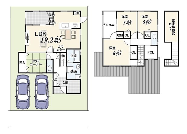 【新築参考プランB】建物面積:112.59m2 建物価格:2429万円