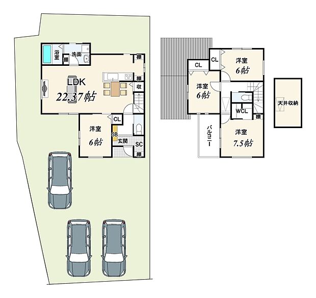 【１・３号地一括プラン】建物：109.15ｍ2/建物価格：2299万円
