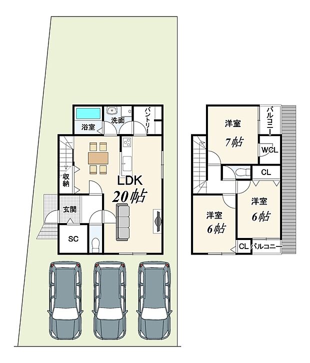 【新築参考プラン】建物面積：98.01ｍ2/建物価格：2129万円