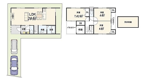 【【新築参考プランC】】土地1399万円　建物1780万円　設計監理費用120万円(税込）、外構費120万円（税込）別途要