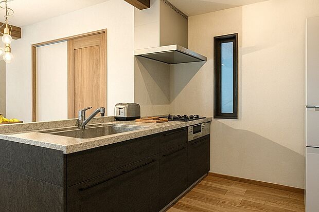 【【イメージ内観パース図:キッチン】】キッチンワークしながら大切な家族との会話を楽しむ。家族のコミュニケーションが生まれるキッチンです♪忙しいママに嬉しい食器洗乾燥機完備で家事を軽減♪