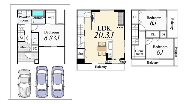 【【新築参考3階プラン】】建物価格2099万円 建物面積98.64m2