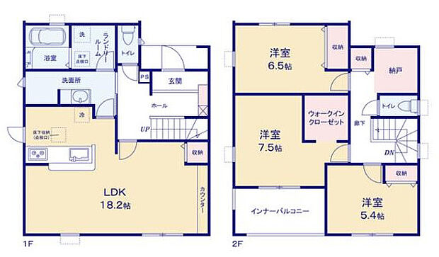 【3LDK+WIC+S】LDK18帖・洋室6.5帖・洋室7.5帖・洋室5.4帖・ストレージルーム3.31m2・ウォークインクローゼット