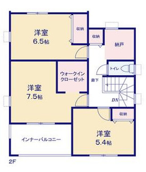 【3LDK+WIC+S】LDK18帖・洋室6.5帖・洋室7.5帖・洋室5.4帖・ストレージルーム3.31m2・ウォークインクローゼット