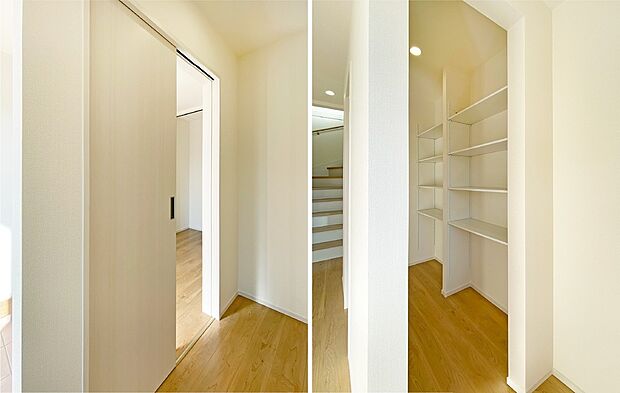 【シューズクローク ※同社施工例※】玄関まわりをすっきり保てるシューズクローク。靴はもちろん、傘や外遊び用品などの収納にも便利です。