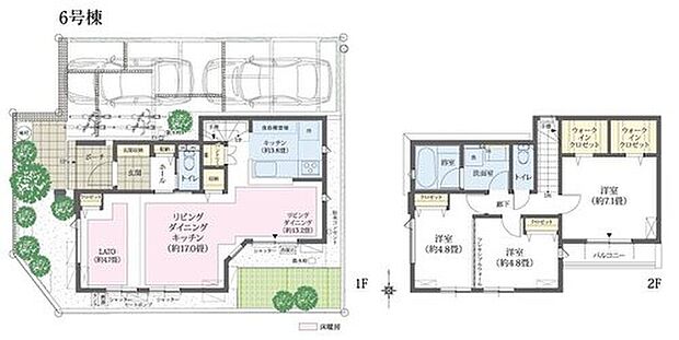 【3LDK】フリーウォール2階3室→2室変更可
LATO＋WIC＋1.5台駐車
