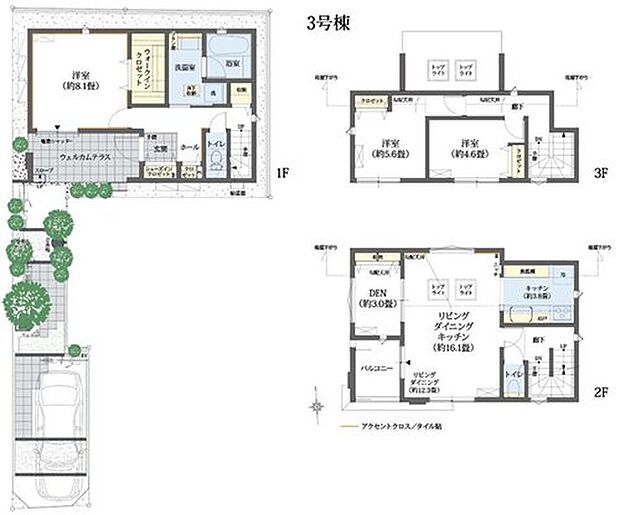 【4LDK】ウェルカムテラス+DEN+SIC+WIC
+LD吹抜