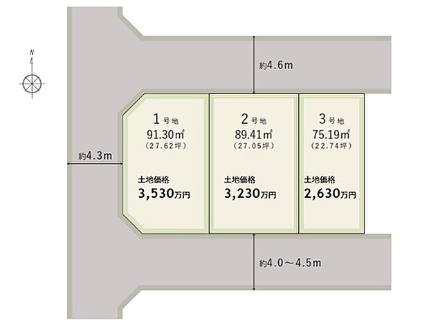 角地を含む全3区画！敷地全体を有効活用した、2・3階建ての住まいを建築可能◎日当りを考慮したLDKや豊富な収納スペースなど、お好みの間取りをプランニングできます。