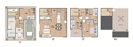 アウトドアリビングとしても活用できるルーフバルコニー付きの「4LDK」。開放感あふれる19帖超の2階LDKプランです。《建物面積115.01m2、建物価格2066万円》 