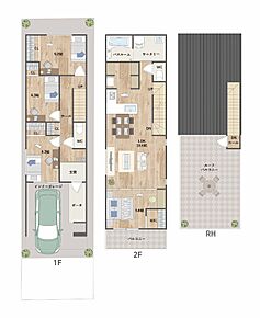 2階LDKには約5.6帖の洋室が隣接。シーンにあわせて一体利用が可能です。広々としたルーフバルコニーはご家族の憩いの空間としても◎《建物面積96.99m2、建物価格1742万円》 