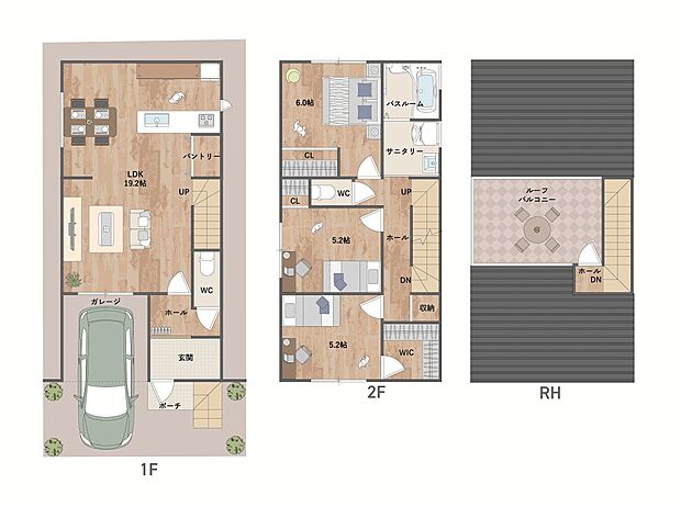 対面式キッチン、リビング階段を採用した、ご家族のコミュニケーションが弾む住まい。ルーフバルコニー付きでお家時間も充実します。《建物面積94.76m2、建物価格1999万円》