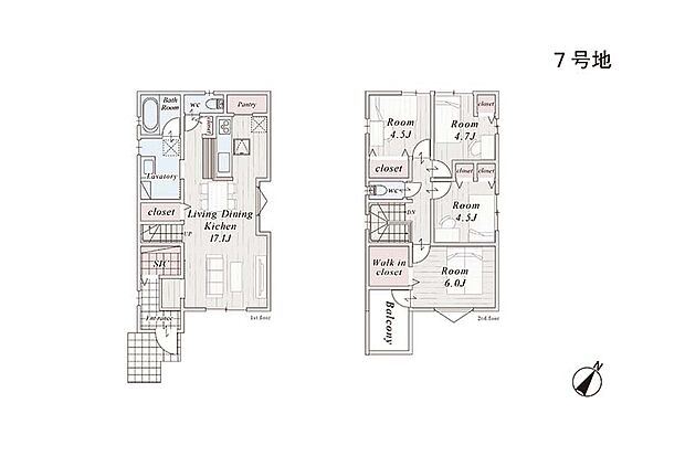 【4LDK】建物面積にはインナーバルコニー1.66m2、室外機置場1.04m2を含みます。