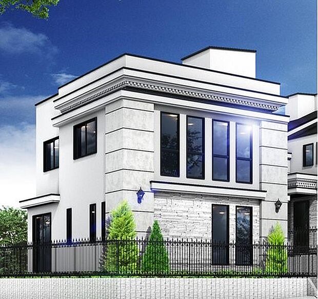 【プラン例　建物価格2180万円　建物面積面積98m2】Vanilla（バニラ）外壁のさりげないストーンアクセントとモールディングがエレガントなファサードを演出します。