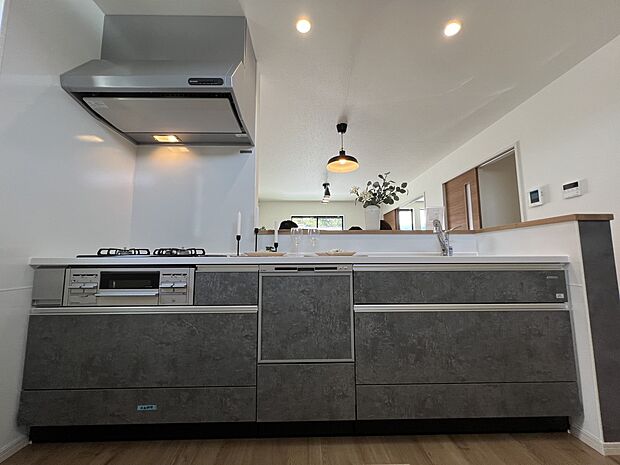 リビングを一望できる対面式システムキッチン　食洗機・浄水器付き