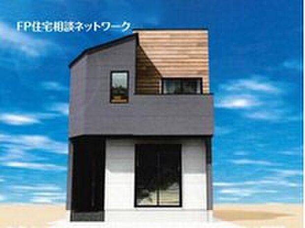 【外観パース】グレーを基調にしたモダンな外観。アクセントカラーで外壁を分けることで立体感が生まれ、どの角度からでもからでも異なる表情を感じることが出来ます。