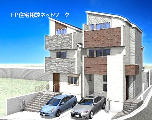 閑静な住宅地に馴染む落ち着いた色合いの外観。長く愛着を持って住んで頂きたいからこそ飽きのこないシンプルな色目に仕上げました。外壁には耐久性・防汚性に優れたサイディング材を使用しております！～完成予想図