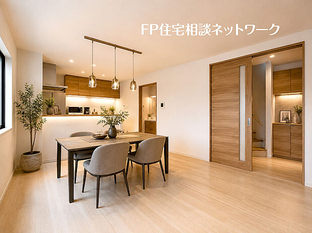 リビング～本画像はAIがCGで家具作成しており、実際の現地に家具は設置されておりません。また、販売価格に家具等は含まれておりません。（1号棟）