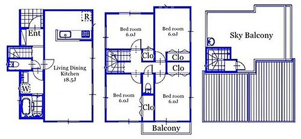 【4LDK】ルーフバルコニー　南面バルコニー　冷暖房効率の良い玄関階段　全居室6帖以上