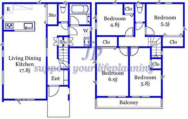 【4LDK】2部屋から出入り可能なバルコニー パントリー付キッチン 冷暖房効率の良い玄関階段 リネン庫 廊下収納