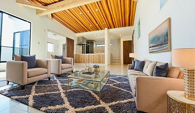 23帖の開放的で広いリビング。のびのびとくつろげるリビング。（本画像家具はCGで作成しており、実際に現地に家具はおかれておりません。また価格に家具は含まれておりません）