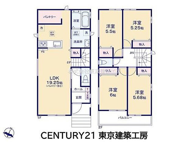 4LDK+S(納戸)、土地面積99.87m2、建物面積95.43m2 ◆対面キッチンやリビングイン階段で家族が自然につながり、パントリー&水回り集中設計で家事もスムーズに。