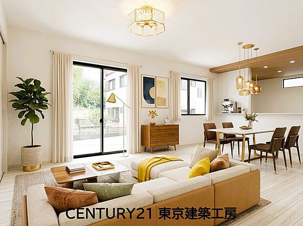 【【同施工会社の施工イメージになります】】【同仕様：家具はCGにてレイアウト】
くつろぎを愉しむリビングルームは憩いの場となります。リビングとダイニングの空間機能を活かし、巧みに使い分ける発想が、ライフスタイルに新しいゆとりをもたらします。

