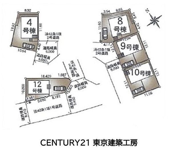 【区画図】「8号棟」駐車スペース2台分ございます。第一種低層住居専用地域に位置し、落ち着いた住環境が魅力です。