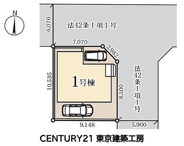 【区画図】角地のため、2方向から光や風を取り込めます。日当たりのよさと開放感が魅力的です！