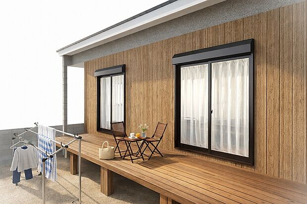 【ウッドデッキ&庭|イメージパース】各居室にはクローゼット付きで「使うところにしまえる」住みやすさにこだわった設計に♪