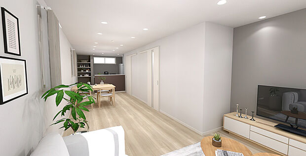 【リビングイメージパース】
家族の「ただいま」が自然と集まる、心地よいリビングです。