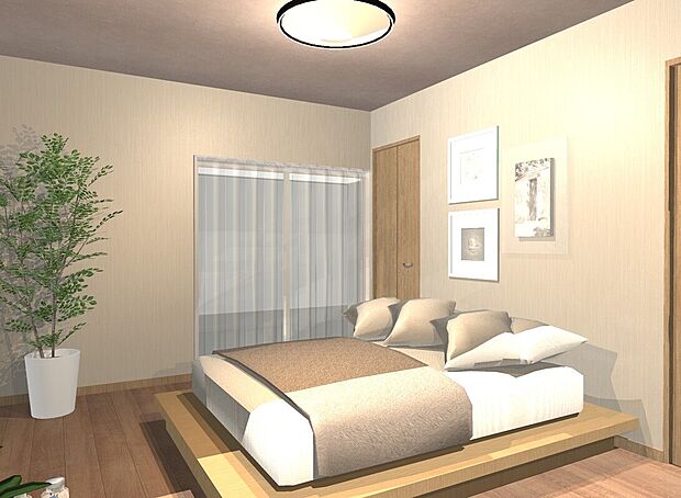 ■6帖以上のゆとりある広さに収納を備え、居住空間をすっきり確保。ベッドやデスクを置いても余裕があり、寝室・子供部屋・ワークスペースなど幅広く活用できます。(イメージパース)