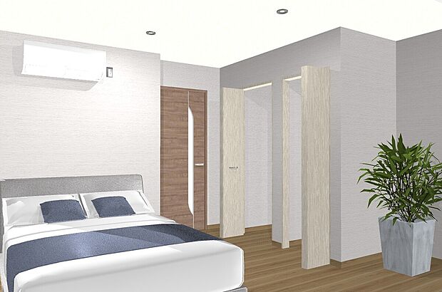 【【内観イメージパース（洋室）】】■２ヶ所のクローゼットで、衣類や小物をすっきり分けて収納。毎日の整理が簡単になり、快適な暮らしをサポートします。