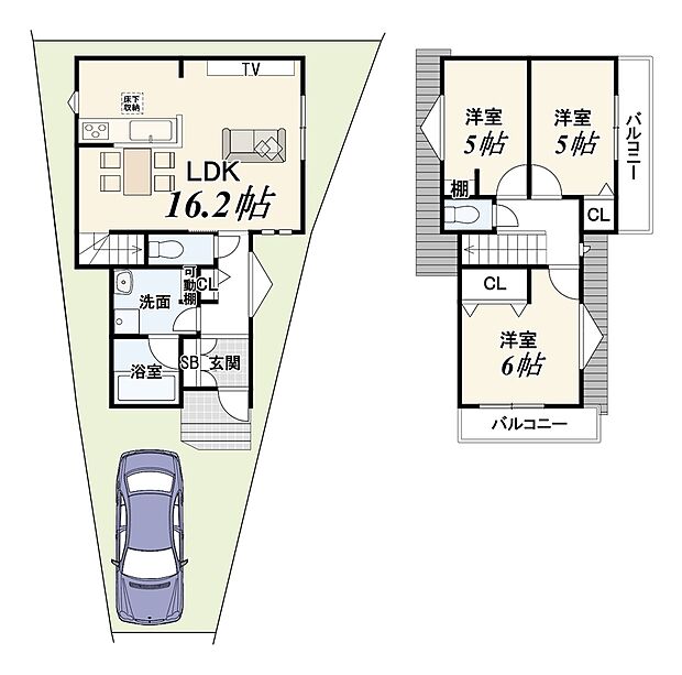 【【3号地:新築参考プラン】】建物面積:76.96m2/建物価格:2029万円