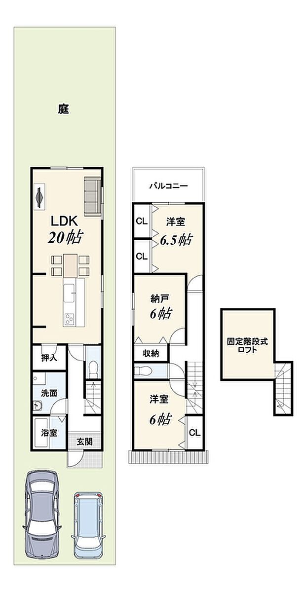 【新築参考プラン】
建物面積：97.20ｍ2
建物価格：1999万円
※外構費用120万円（税込）・設計監理費用120万円（税込）別途要