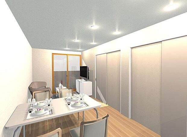 【【イメージパース図（ＬＤＫ）】】ご家族みんなで長い時間を過ごすリビングは一番居心地のいいものであって欲しいですね。
【建物面積73.82ｍ2・建物価格1824万円】