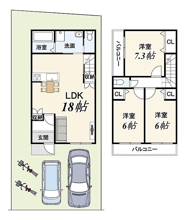 【1号地:新築参考プラン】プラン建物価格: 1799万円/プラン建物面積: 85.08m2