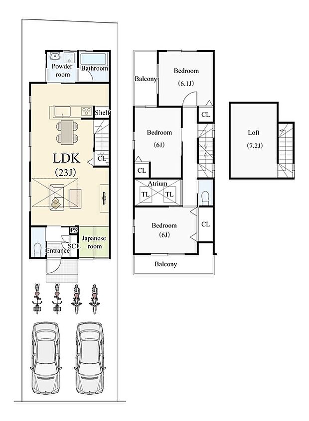 1号地：土地114.97m2(公簿)/建築条件付土地3200万円/建物プラン92.55m2/建物価格1899万円